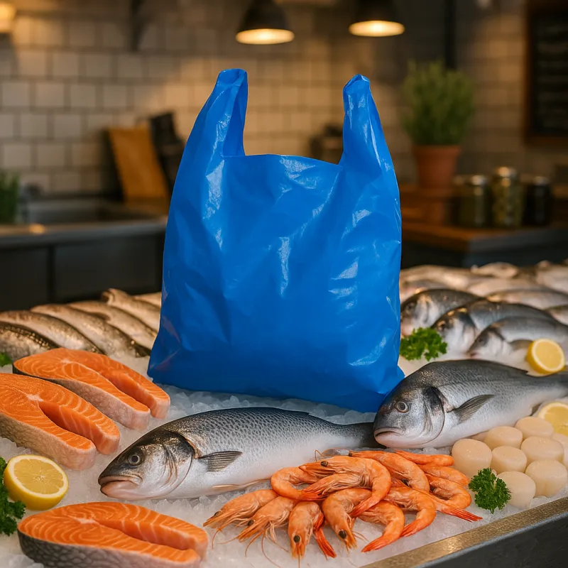 Sac bretelle plastique reutilisable 50 microns special poissonerie