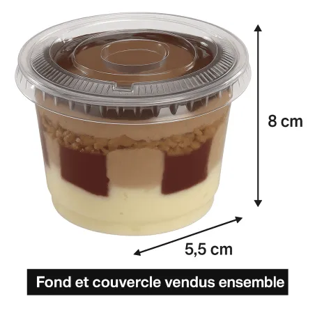 Kit pot dessert plastique fond et couvercle 200 cc