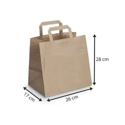 Sac Kraft Brun poignées plates restauration rapide 32X21X33 CM