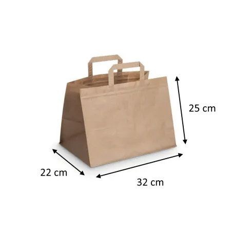 Sac Kraft Brun poignées plates traiteur 32X22X25 CM