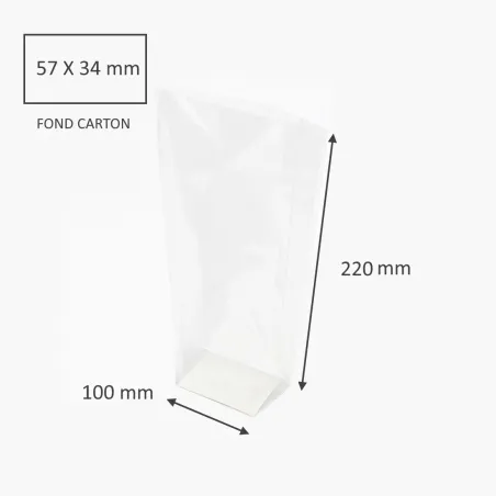 Sac polypropylène transparent 10x220 mm avec fond carton – emballage alimentaire transparent pour biscuits
