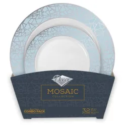 set assiettes plastique réutilisables mosaïque