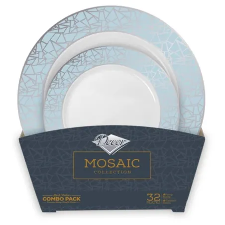 set assiettes plastique réutilisables mosaïque