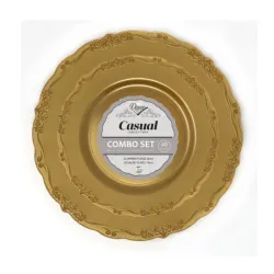 Service de table assiettes réutilisables  en plastique  doré