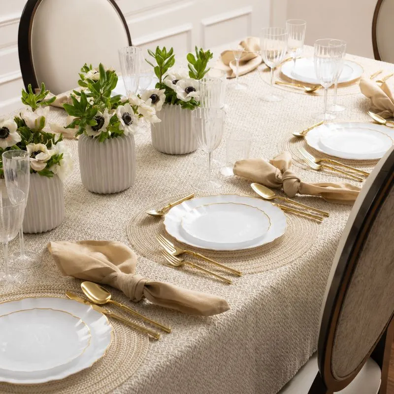 assiettes reutilisable plastique blanc et or