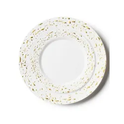 Sets D'assiettes Réutilisable Plastique Blanc & Or Pebbled