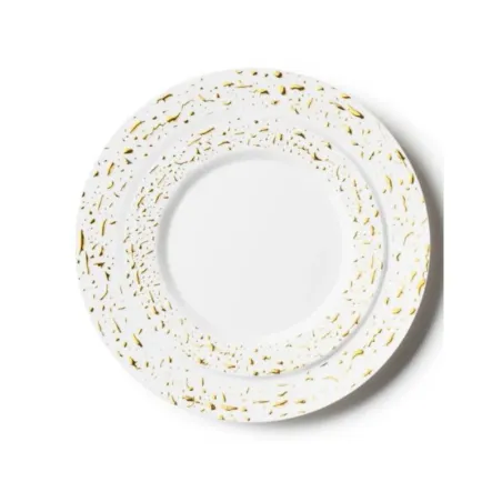 Sets D'assiettes Réutilisable Plastique Blanc & Or Pebbled