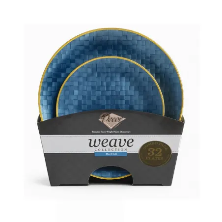 Sets D'assiettes Réutilisable en Plastique bleu & or