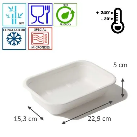 Barquette jetable alimentaire bio, emballage alimentaire canne a sucre