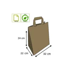 Sac Kraft Brun poignées plates boulangerie patisseries 32 x 22 x 24