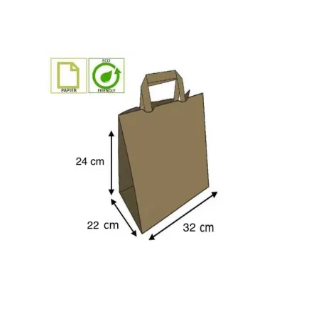 Sac Kraft Brun poignées plates boulangerie patisseries 32 x 22 x 24