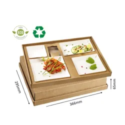 Plateau repas carton écokraft avec vaisselle blanche