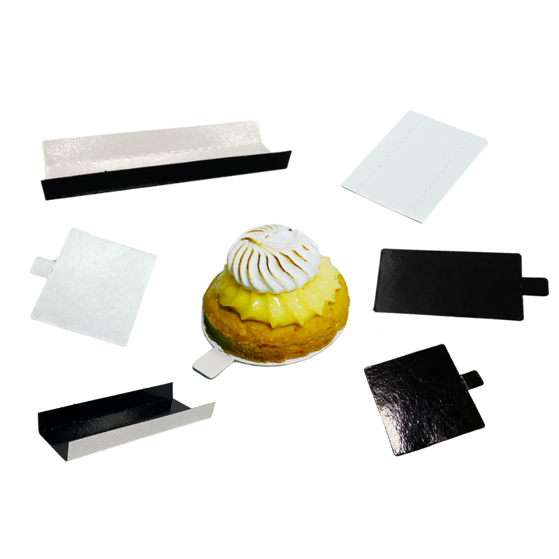 Des supports pour pâtisserie de couleurs, la présentation soignée et  élégante COLIS DE 200 DESIGNATION Support carton languette rectangle  réversible fuchsia/vert 95x56 mm