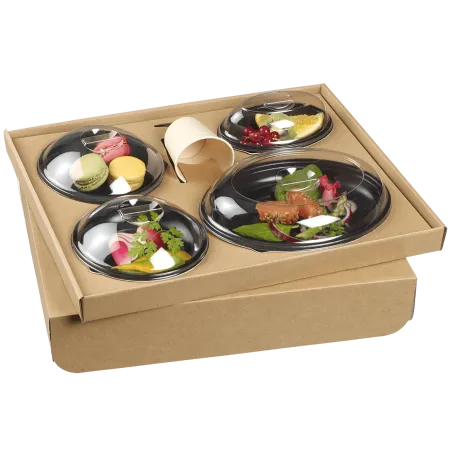 Plateau repas avec vaisselle, en pulpe de canne