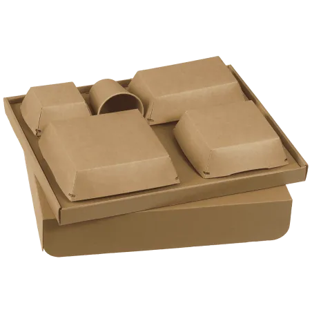 Plateau kraft avec couvercle, assiette, gobelet, couverts