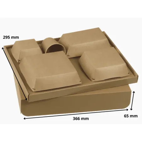 Plateau kraft avec couvercle, assiette, gobelet, couverts